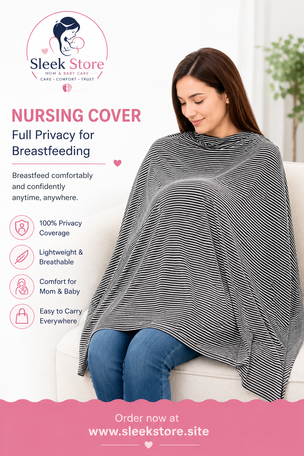 Premium Nursing Cover for Breastfeeding – Full Privacy | Soft & Breathable Feeding Cover for Moms